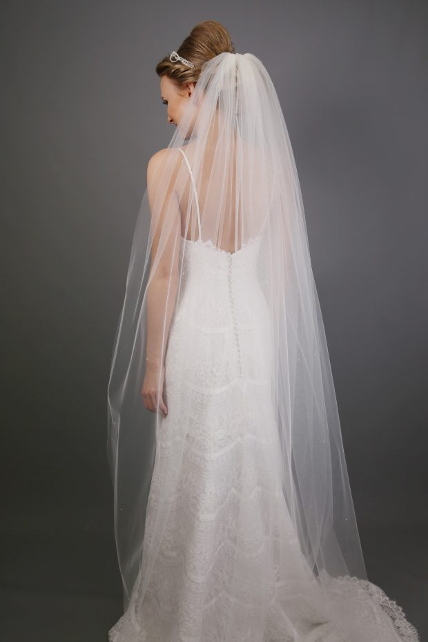 114 Abbey Length Ivory Bridal Veil with Scattered Pearls