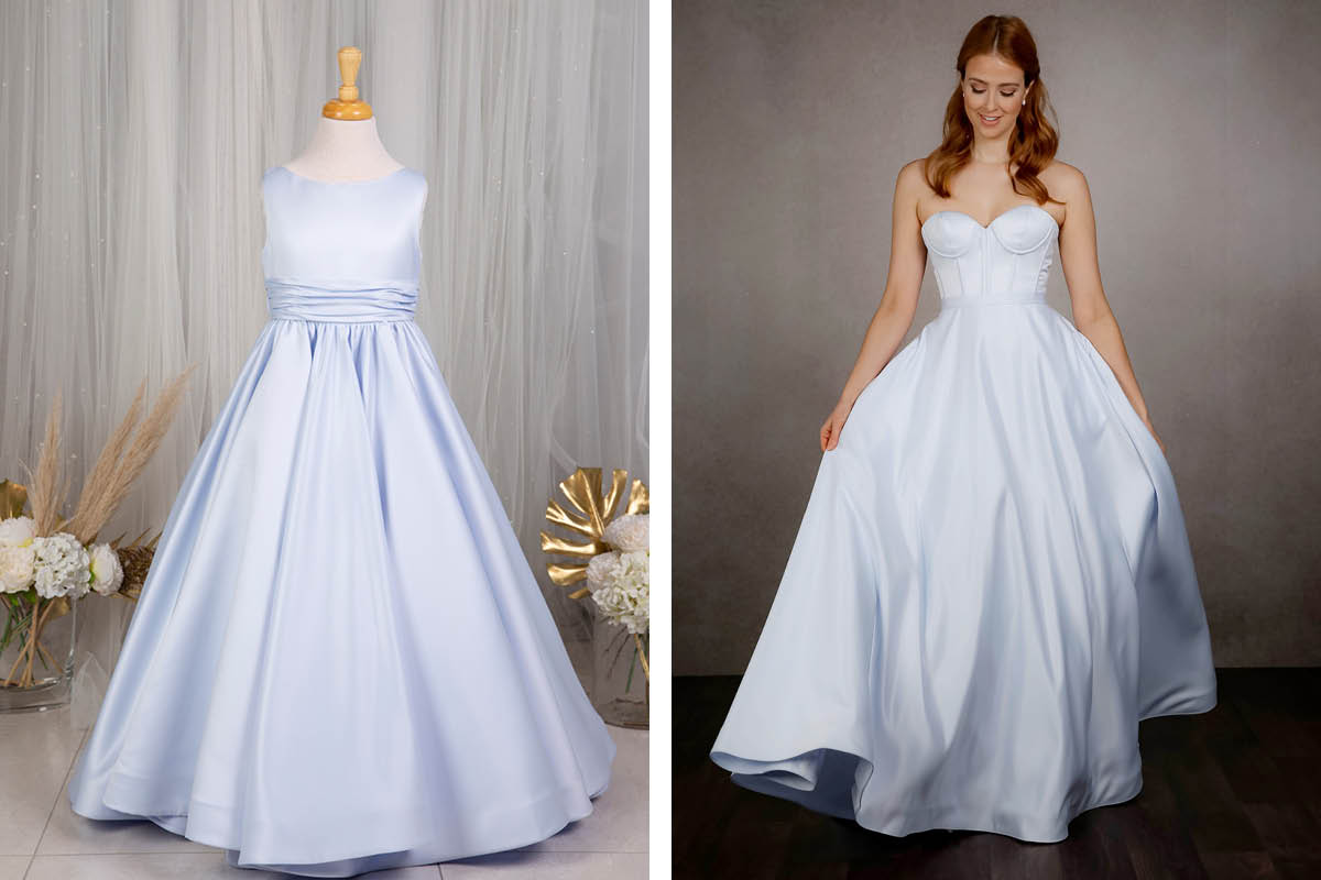 Baby blue satin flower girl dress