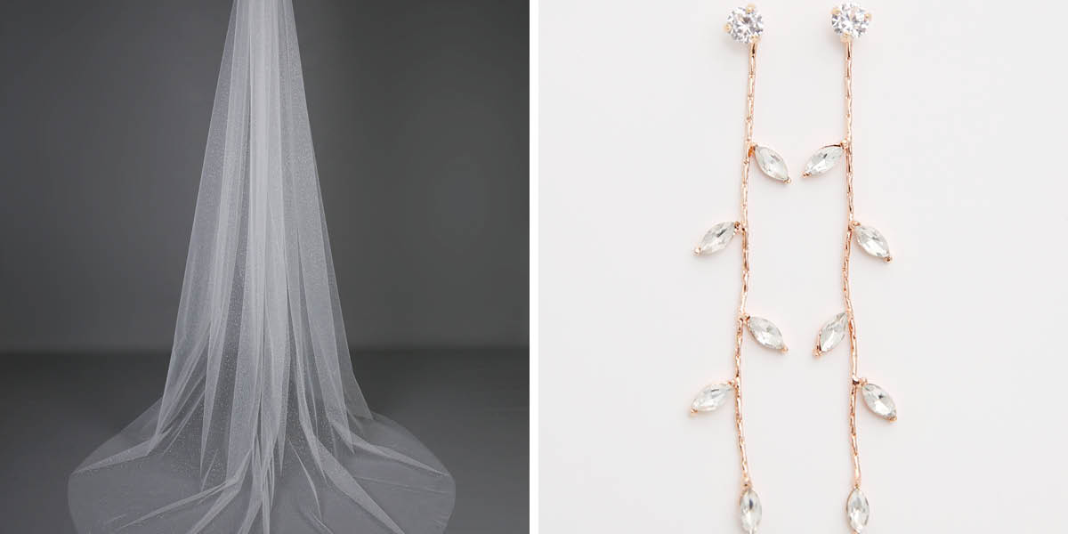 Gold glitter wedding veil and jewellery