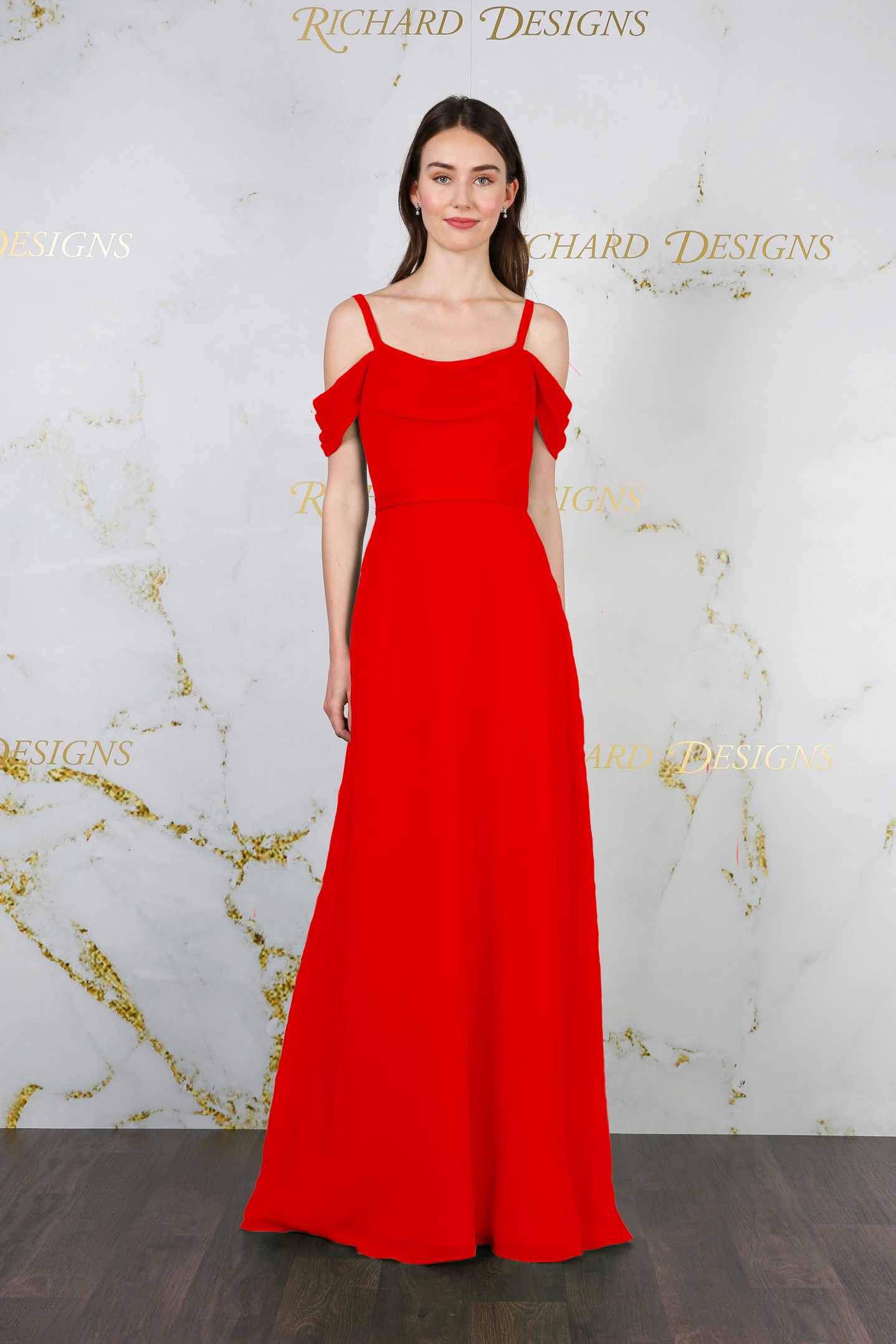 Chiffon OfftheShoulder Strap Dress Richard Designs